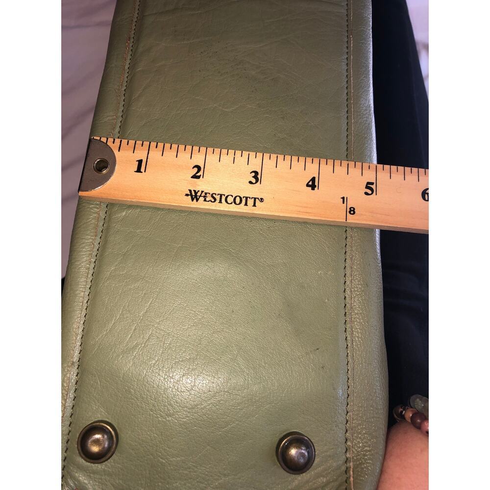 Vintage Jamie Young Co Olive Green Leather Bag Large Tote Work Laptop Boho - Picture 7 of 11